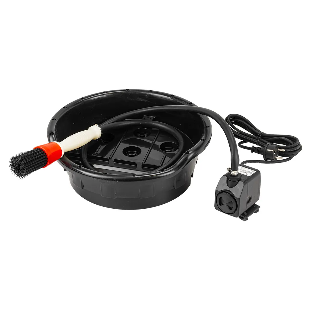 Таз пластмассовый (крышка на бочку 20л) для мойки деталей в комплекте с погружным насосом (220В ~50Гц, 16Вт, 20л/мин, шланг 1.2м)