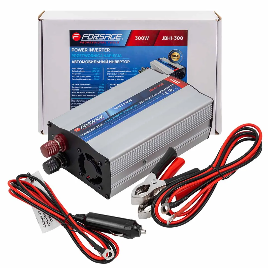 Инвертор (преобразователь напряжения) (max выход.мощность 300Вт, подключение — »крокодилы»)