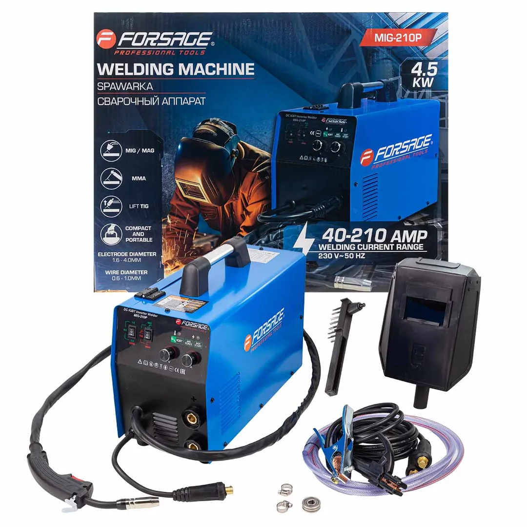Сварочный аппарат (4.5кВт, 230В, диаметр электрода — 1.6-4мм, диаметр проволоки — 0.6-1мм, сварочный ток — 40-210А)