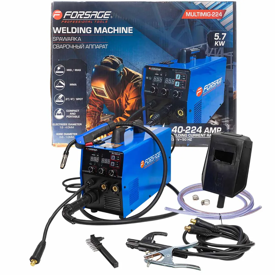 Сварочный аппарат (5.7кВт, 230В, диаметр электрода — 1.6-4мм, диаметр проволоки — 0.6-1мм, сварочный ток — 40-224А)