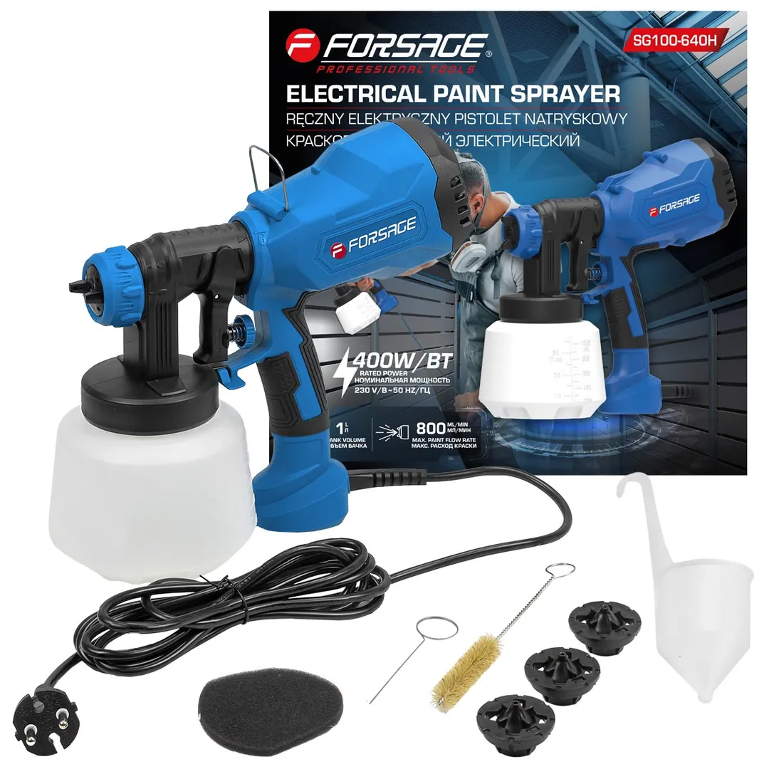 Краскопульт ручной электрический (230В, 400Вт, объем бачка 1л, макс.расход краски 800мл/мин)