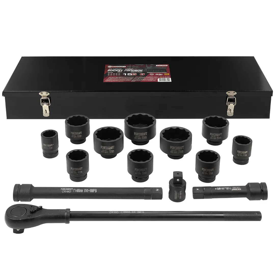 Набор инструментов ударных 15 пр. 1»12гр. (36, 41, 46, 50, 55, 60, 65, 70, 75, 80мм)в метал кейсе