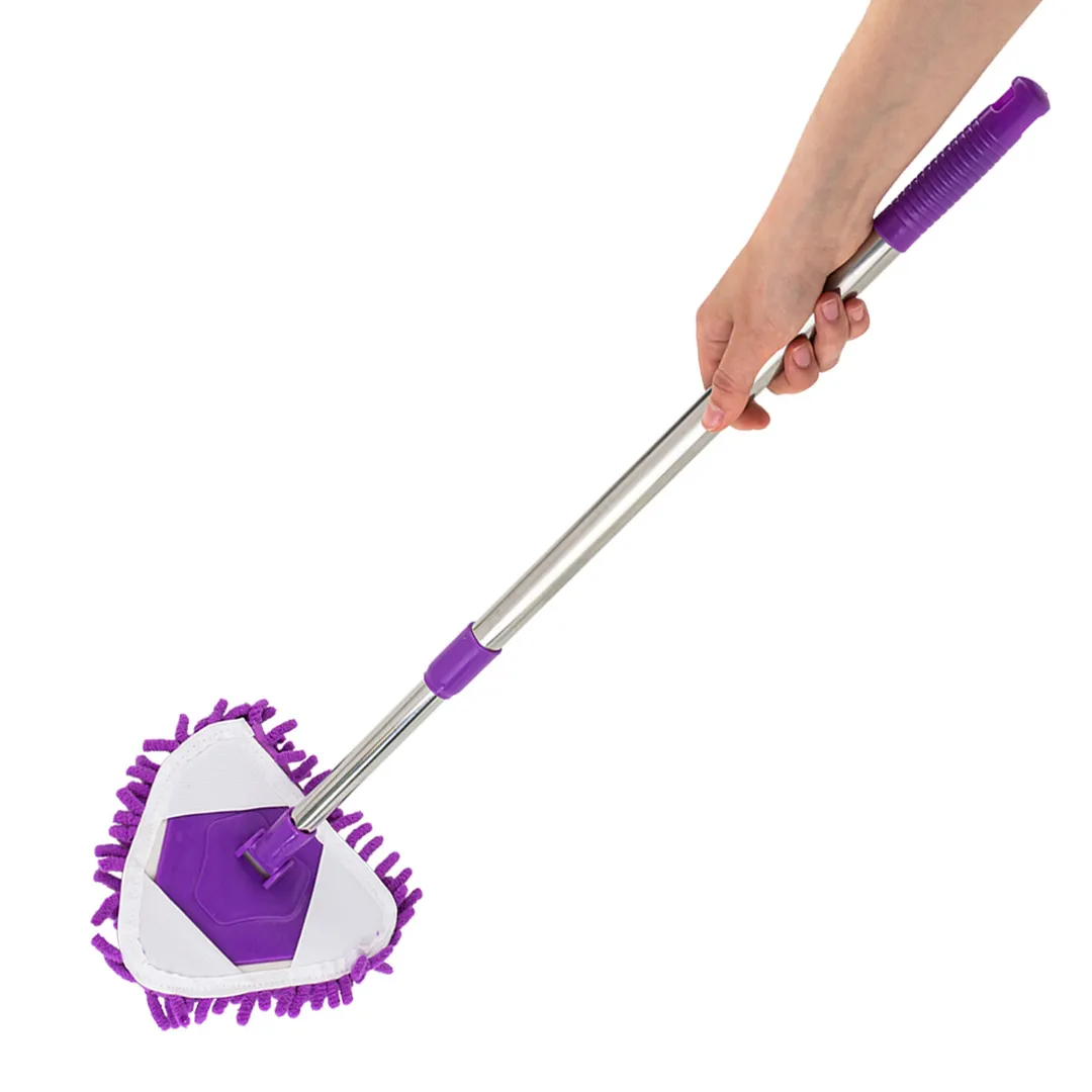 Треугольная швабра для уборки c телескопической ручкой фиолетовая (длина ручки — 52-84 см, размер насадки 16х16х18 см)