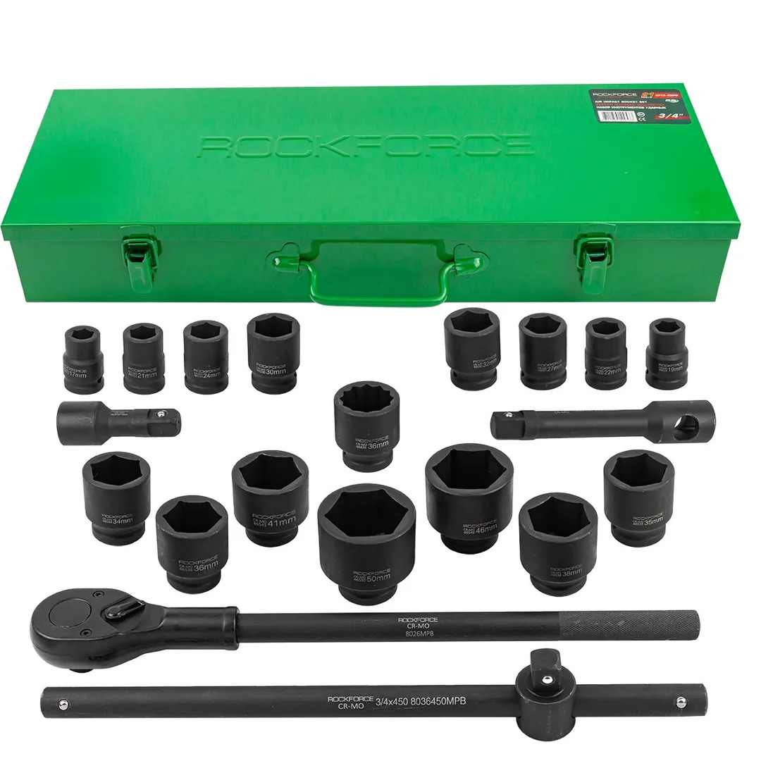 Набор инструментов ударных 3/4», 6гр, 21пр(17,19,21,22,24,27,30,32,34,35,36,36-12гр,38,41,46,50мм), в металл.кейсе