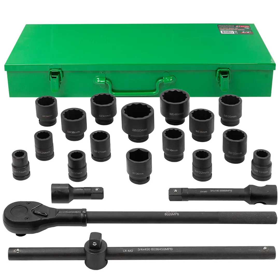 Набор инструментов ударных 3/4», 12гр, 21пр(17,19,21,22,24,27,30,32,34,35,36,36-6гр,38,41,46,50мм), в металл.кейсе