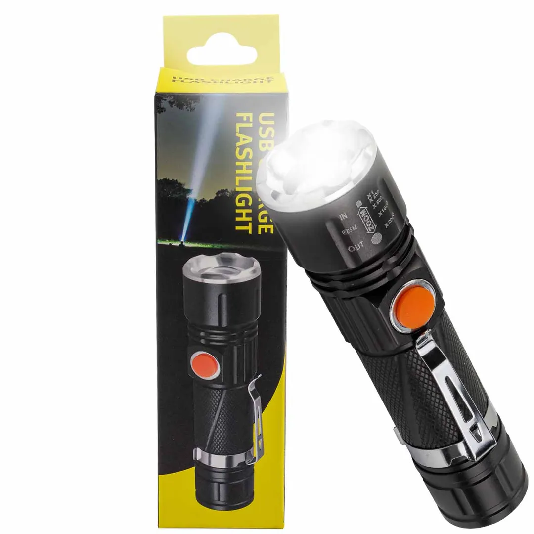 Фонарь ручной аккумуляторный с регулировкой фокуса луча и магнитом (4 режима работы, аккум. 1200мАч, время работы 1-4ч, время зар. 3ч, алюм. корпус)