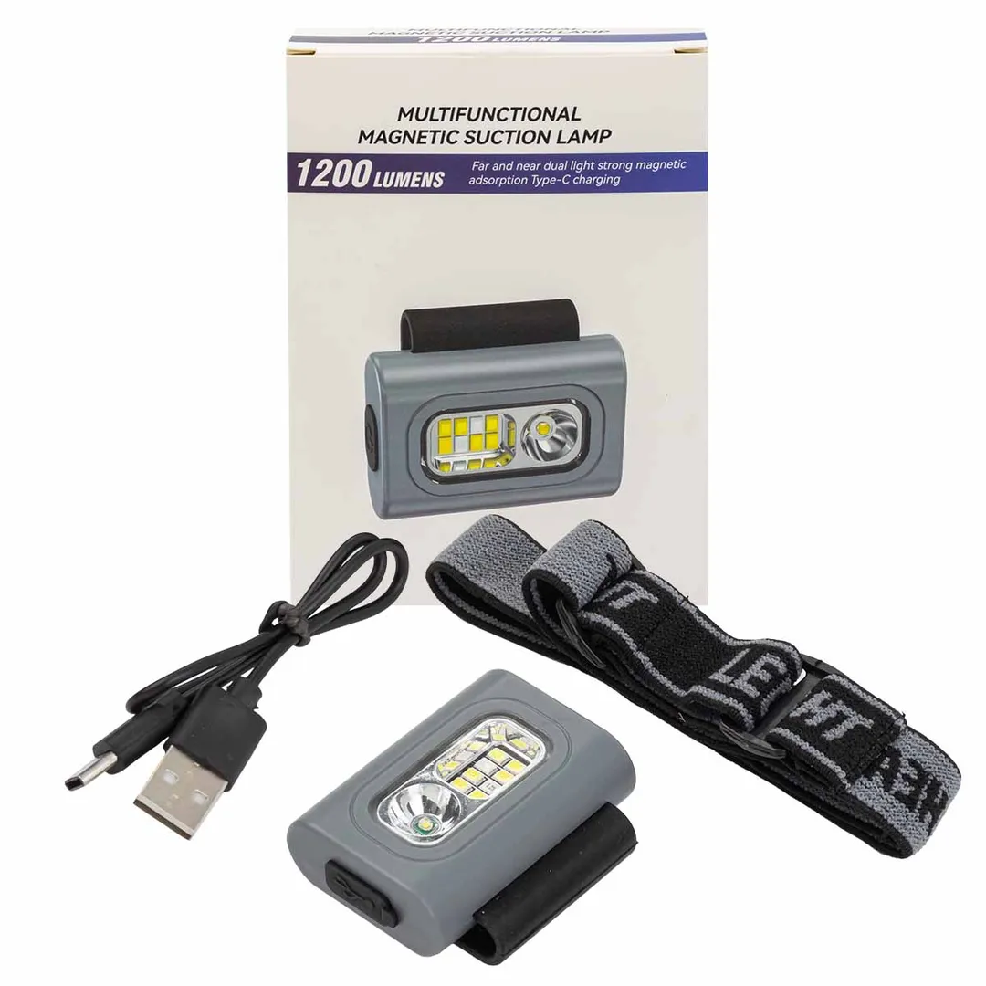 Фонарь ручной аккумуляторный с налобной лентой и магнитным держателем (6 реж. работы, аккум. 500мАч, световой поток 1200 Лм, время работы 1-3ч, время