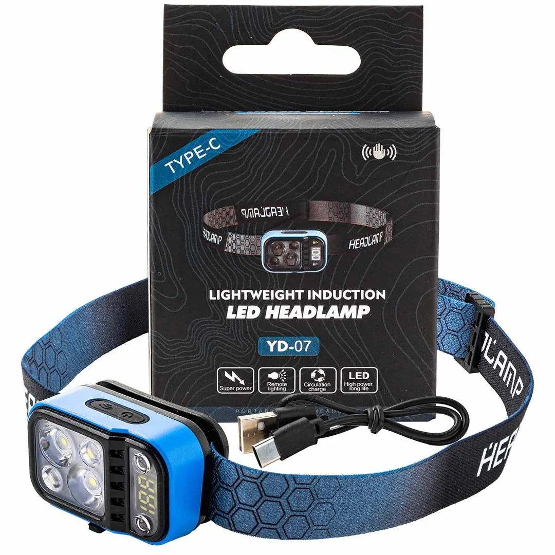 Фонарь налобный аккумуляторный с налобной лентой (5 режимов работы, аккум. 750мАч, время работы 3-5ч, время зар. 2ч)