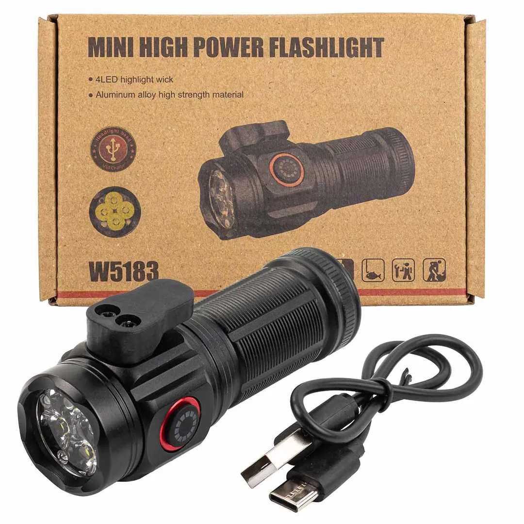 Фонарь ручной аккумуляторный с магнитом и мини-резаком (6 режимов работы, аккум. 500мАч, световой поток 1200 Лм, время работы 1-3ч, время зар. 2ч)