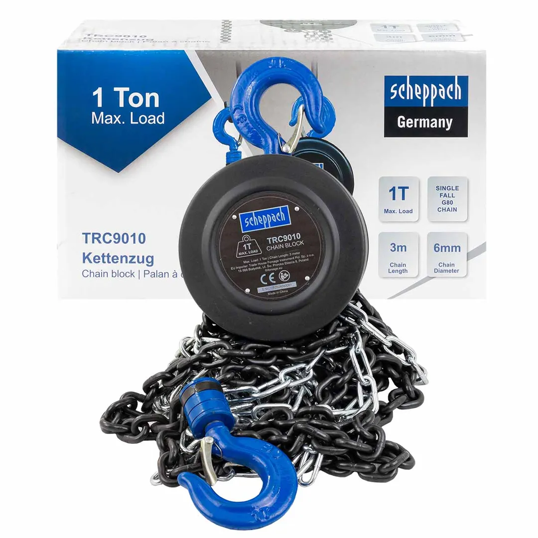 Лебедка механическая подвесная с фиксацией цепи натяжения, 1т (длина цепи — 3м)