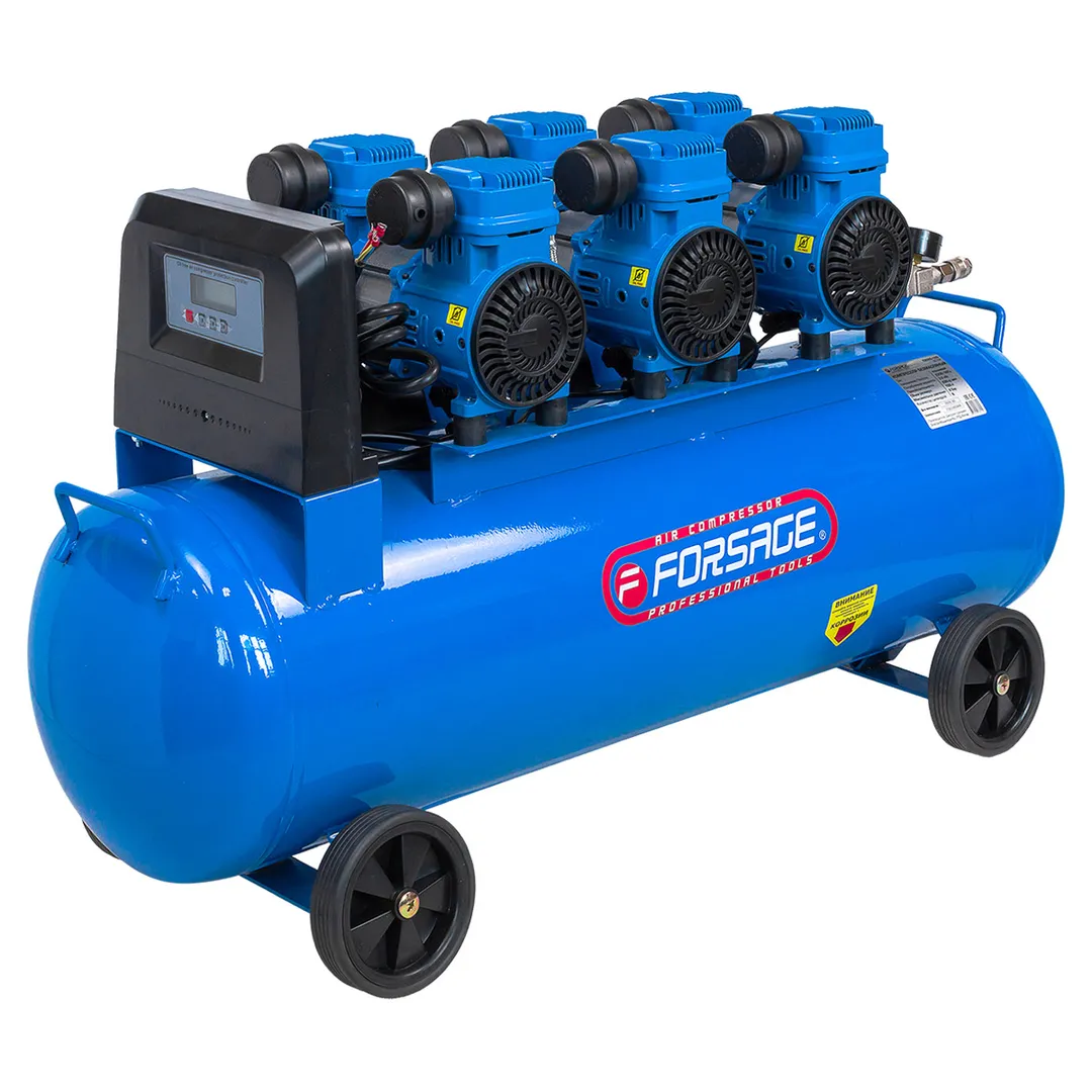 Компрессор поршневой с прямым приводом,6 цилиндров,безмасляный (ресивер 100л, 3.3 кВт, 8 бар, 630л/м, 230В)