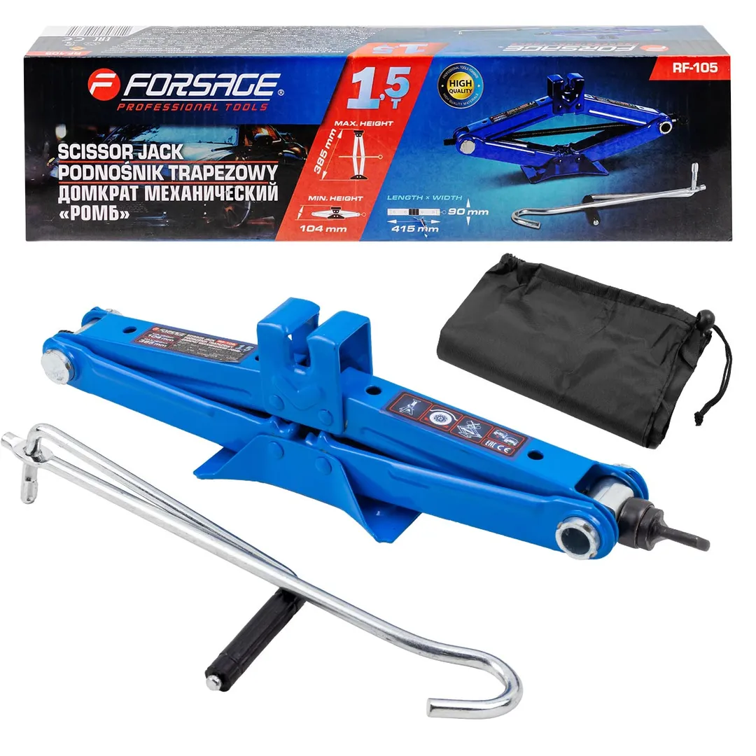 Домкрат механический »ромб»1.5т (h min 104мм, h max 385мм, L-415мм)