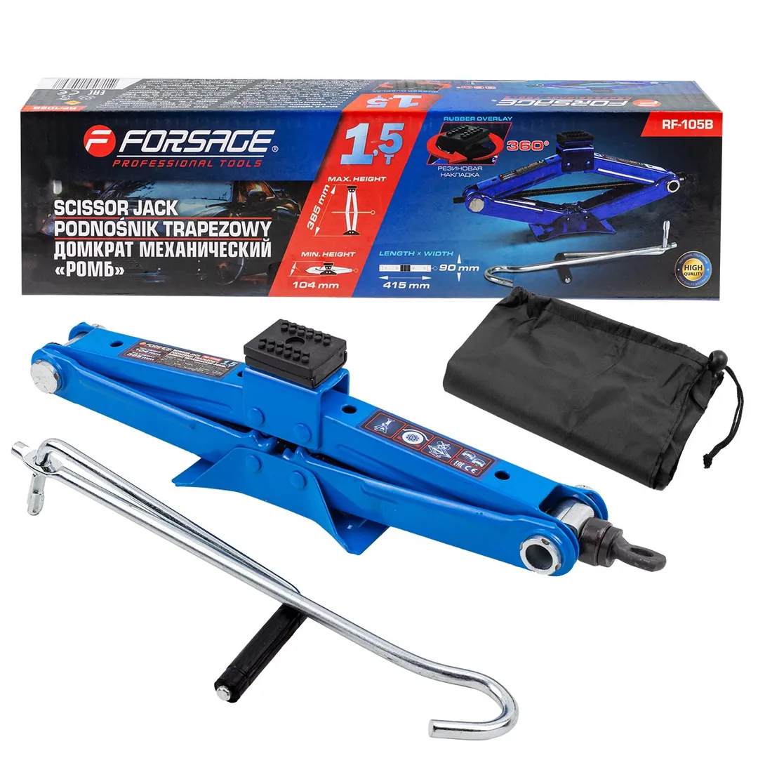 Домкрат механический »ромб»1,5т с резиновой накладкой (h min 104мм, h max 385мм, L-415мм)