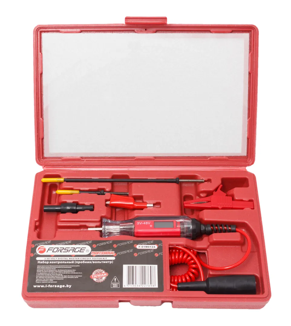 Пробник/вольтметр в комплекте с аксессуарами 6-48V (длина провода — 3,5 метра), в пластиковом кейсе