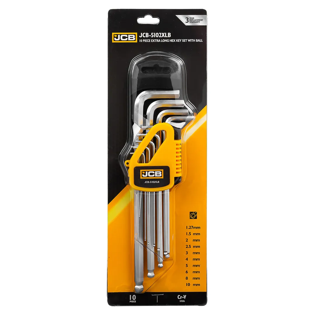 Ключи Г-образные 6-гранные экстра длинные с шаром, набор 10пр. (1.27, 1.5, 2, 2.5, 3-6, 8, 10мм)