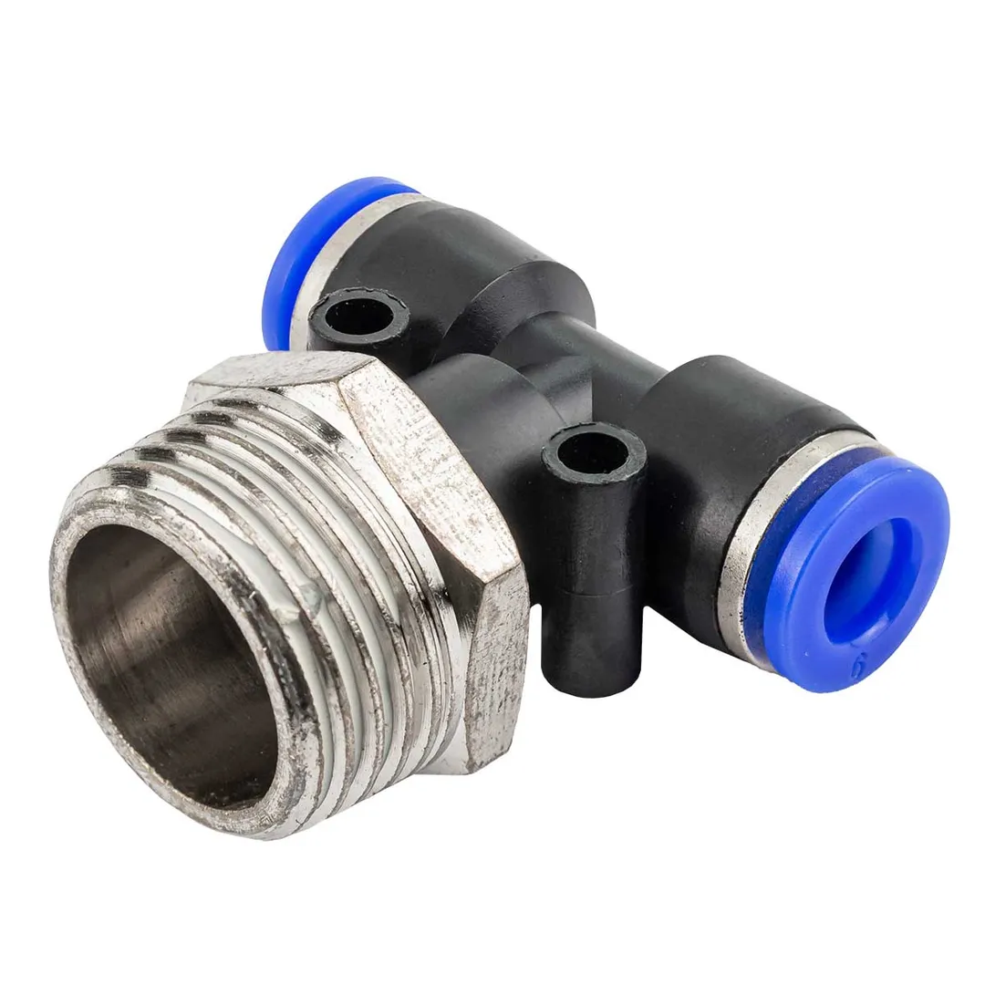 Фитинг Т-образный для пластиковых трубок 6мм с наружной резьбой 1/2»