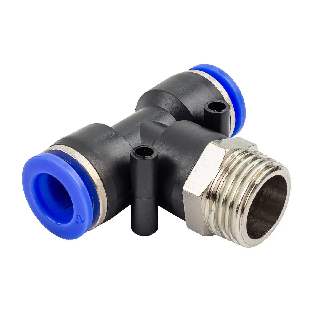 Фитинг Т-образный для пластиковых трубок 12мм с наружной резьбой 1/2»