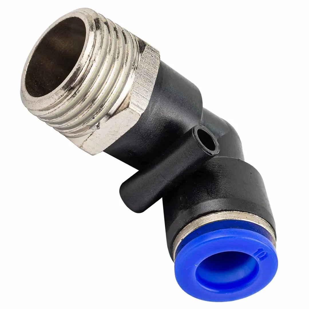 Фитинг угловой для пластиковых трубок 10мм с наружной резьбой 1/2»