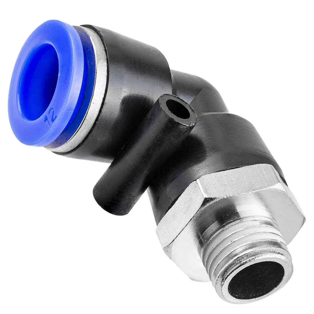 Фитинг угловой для пластиковых трубок 12мм с наружной резьбой 1/4»