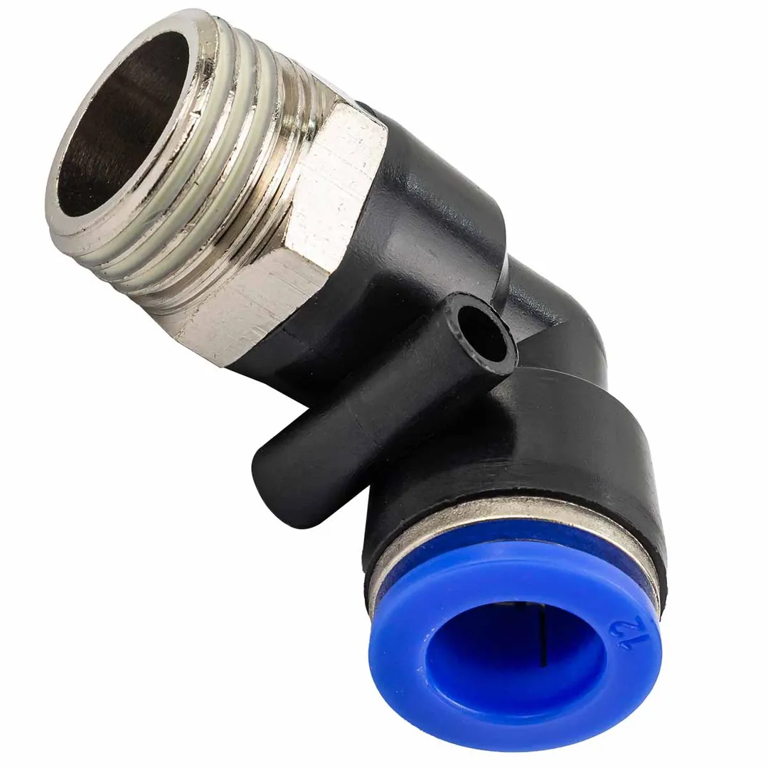 Фитинг угловой для пластиковых трубок 12мм с наружной резьбой 1/2»