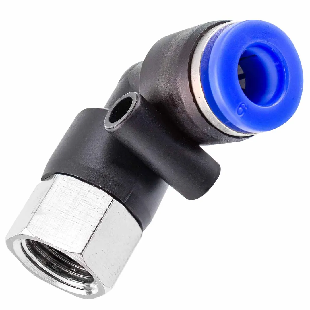 Фитинг угловой для пластиковых трубок 6мм с внутренней резьбой 1/8»