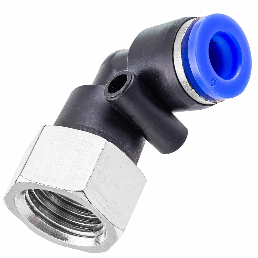 Фитинг угловой для пластиковых трубок 6мм с внутренней резьбой 1/4»