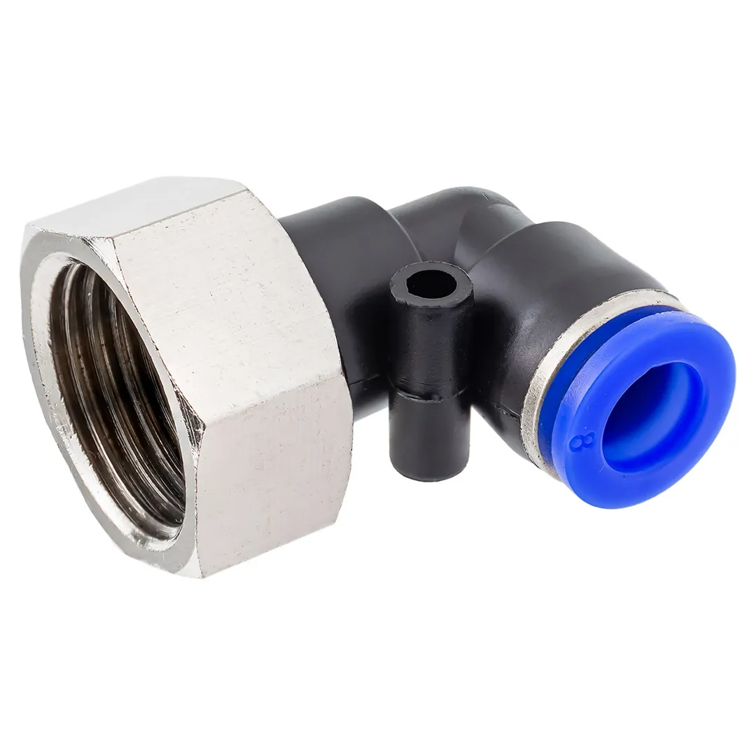 Фитинг угловой для пластиковых трубок 8мм с внутренней резьбой 1/2»