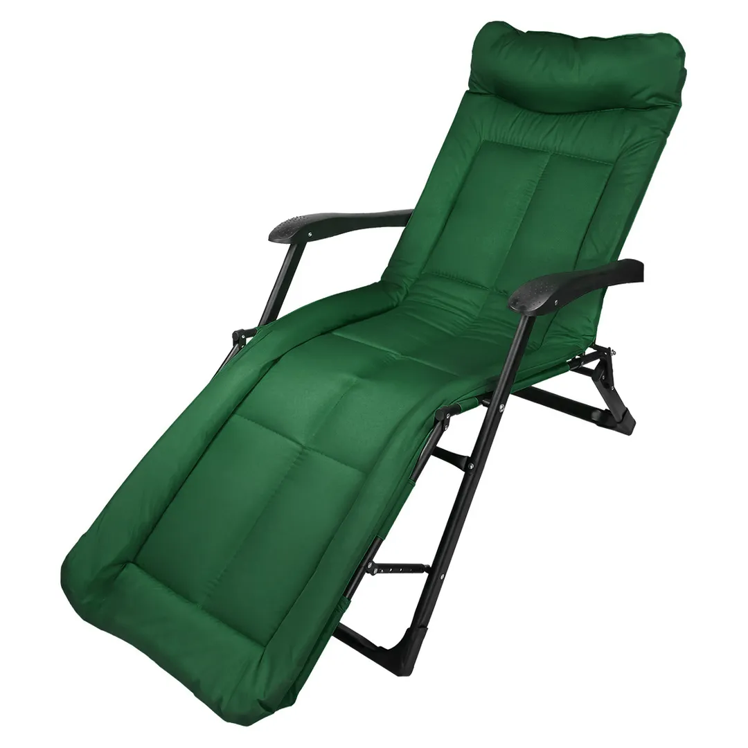 Шезлонг складной с подлокотниками на мягкой основе (зеленый) (1780х670х300мм, макс. нагрузка 200кг)