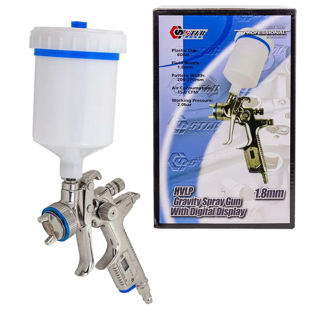 TE67035, Профессиональный HVLP краскопульт с верхним бачком (диаметр сопла 1.8 мм,2.0 бар,распыление 200-270 мм,425 л/мин,объем бачка 600 мл)