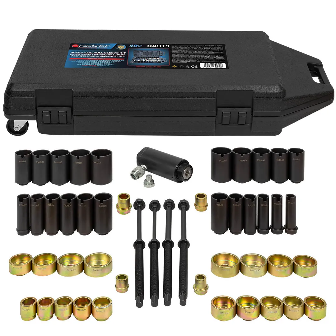Набор для замены сайлентблоков с гидравл. цилиндром 49пр. (М10,12,14,16, Øвнешн 68-26мм, Øвнутр 58-16мм (h-40мм), 60-18мм (h-110мм))в кейсе