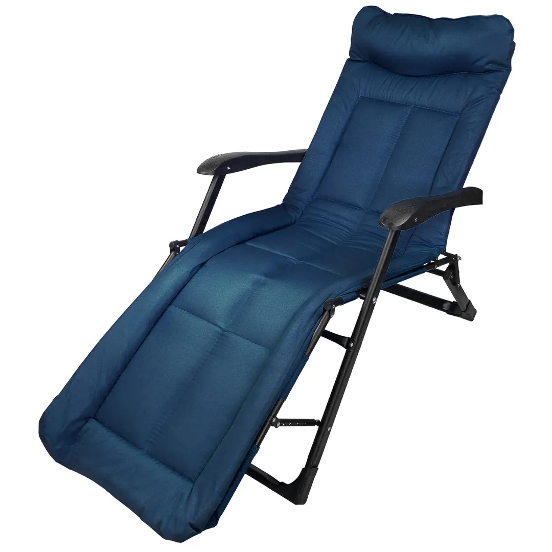 Шезлонг складной с подлокотниками на мягкой основе (синий) (1780х670х300мм, макс. нагрузка 200кг)