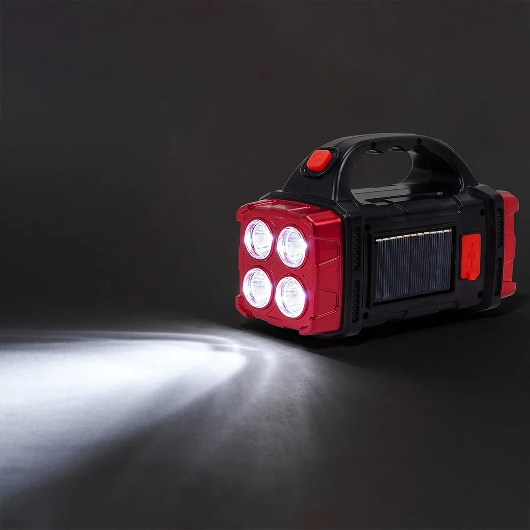 Фонарь ручной аккумуляторный с функцией повербанка и солнечной панелью (4 реж. работы, аккум. 1500мАч, 300Лм, время работы 2-3ч, время зар. 4-5ч)