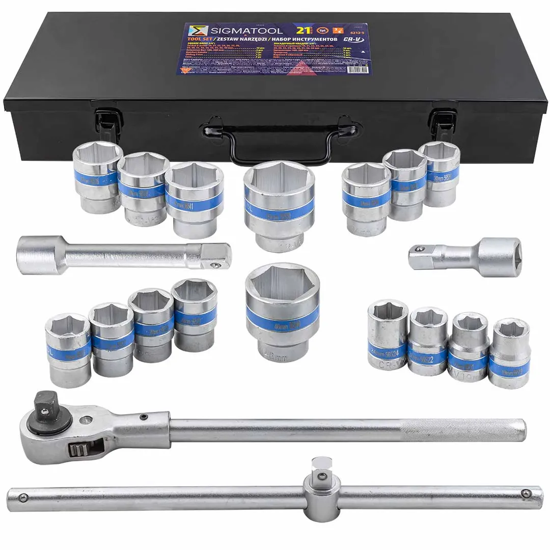 Набор инструментов 21пр, 3/4»(6гр.)(19,21,22,24,26,27,28,29,30,32,34,36,36,38,41,46,50мм), в метал.кейсе