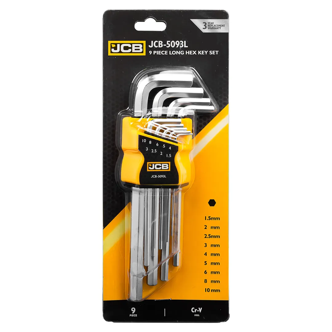 Ключи Г-образные 6-гранные длинные, набор 9пр. (1.5, 2, 2.5, 3-6, 8, 10мм)