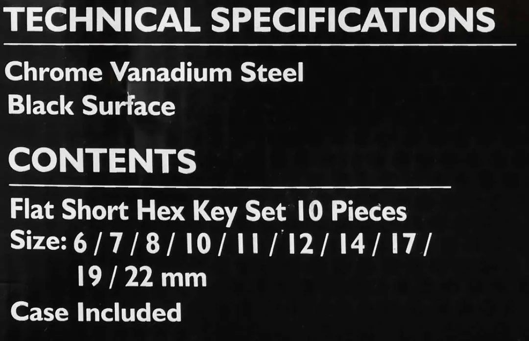 Ключи Г-образные 6-гранные длинные, набор 10пр. (6-8, 10-12, 14, 17, 19 22мм)