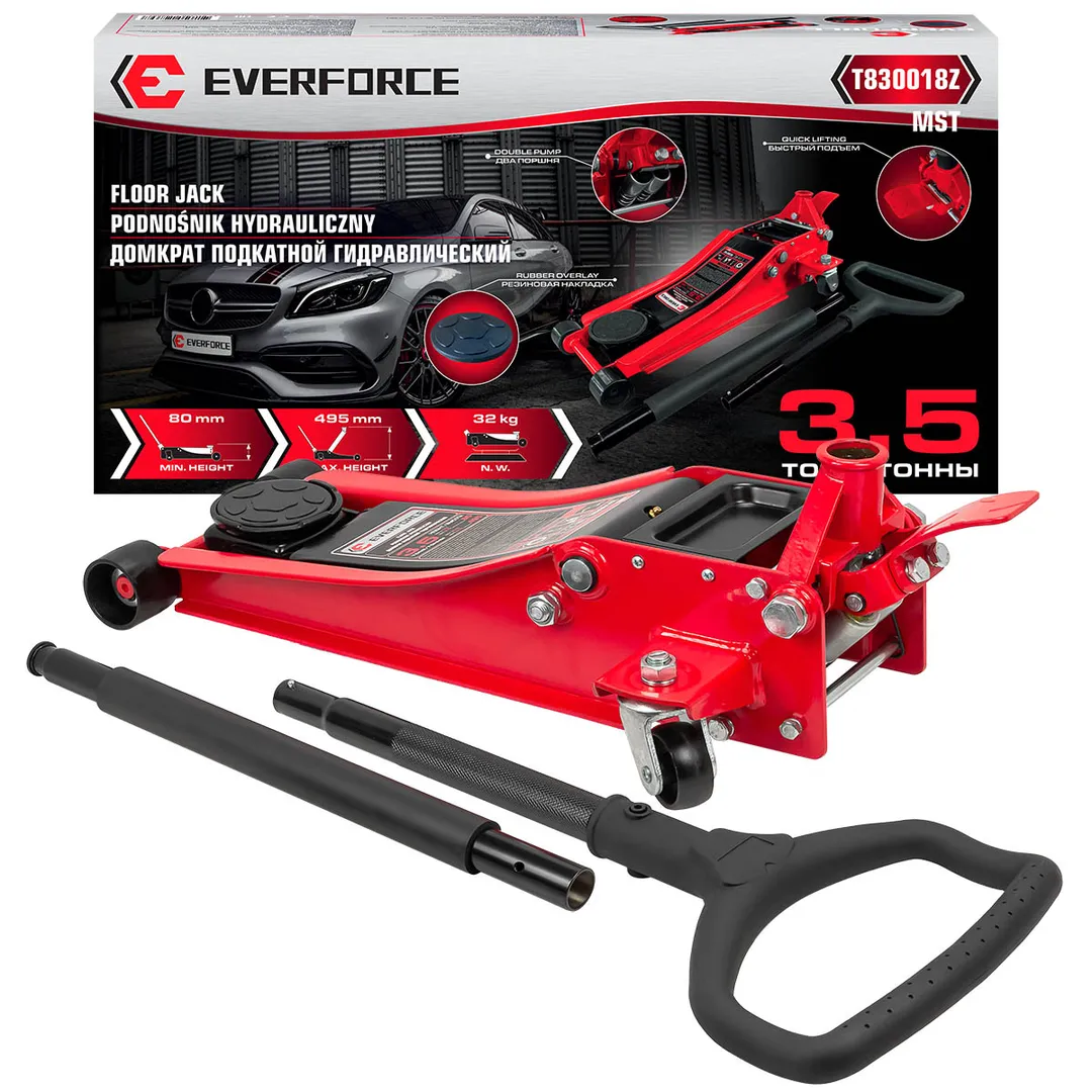 Домкрат подкатной гидравлический 3.5т (h min 80мм, h max 495мм)