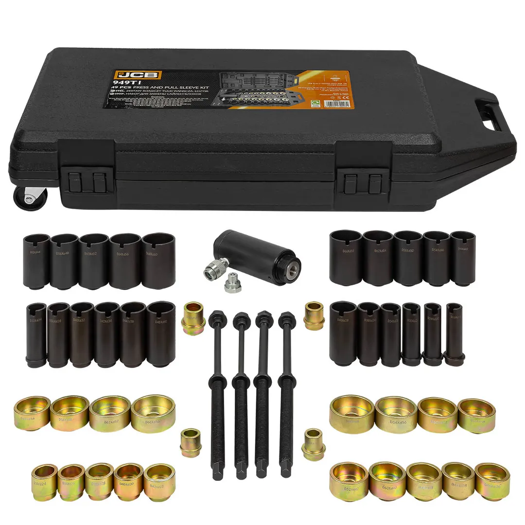 Набор для замены сайлентблоков с гидравл. цилиндром 49пр. (М10,12,14,16, Øвнешн 68-26мм, Øвнутр 58-16мм (h-40мм), 60-18мм (h-110мм))в кейсе