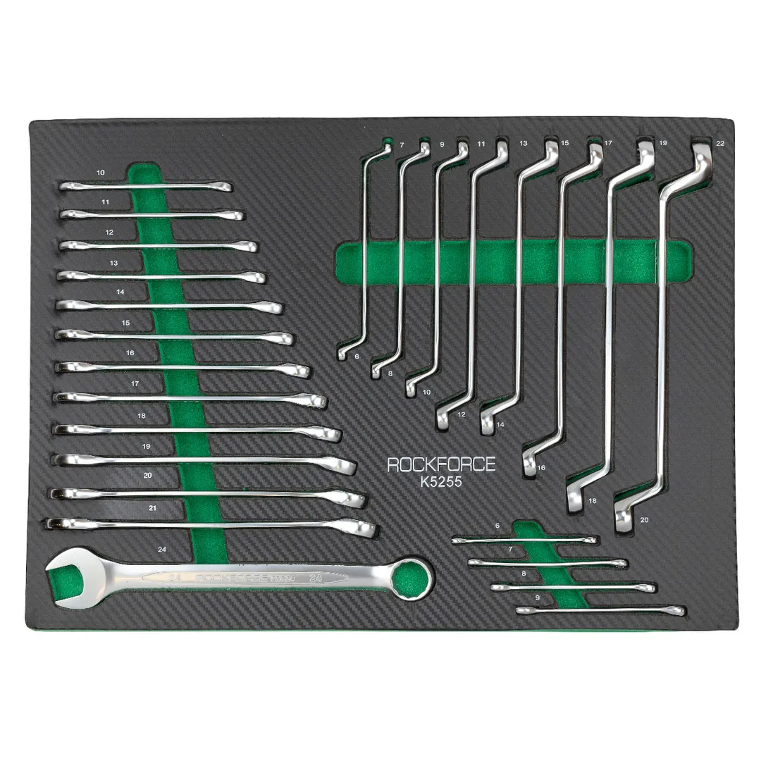 Набор ключей комбинированных и накидных отогнутых на 75° 25пр. (6-21,24мм, 6х7-20х22мм), в ложементе
