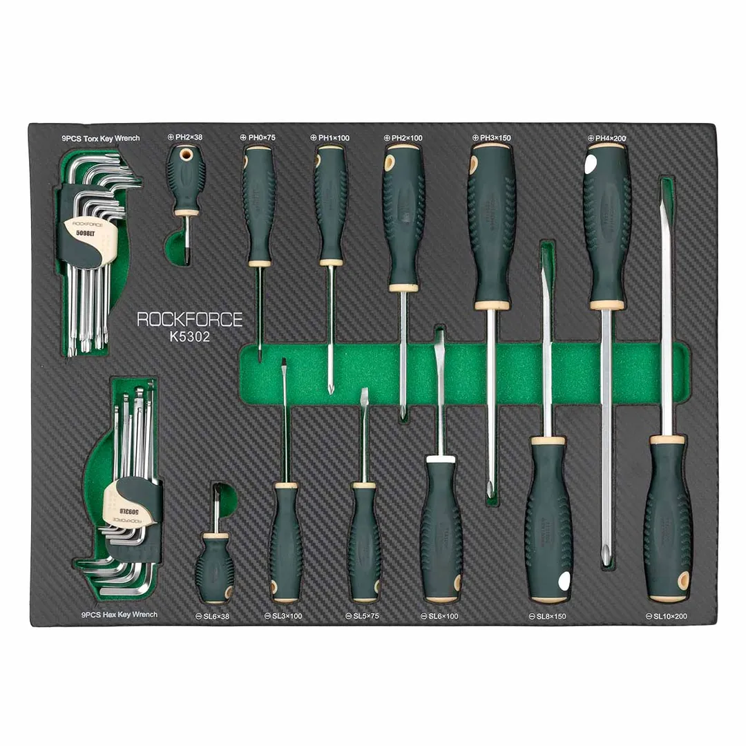 Набор отверткок с магнитным наконечником и ключей Г-образных 30пр., в ложементе