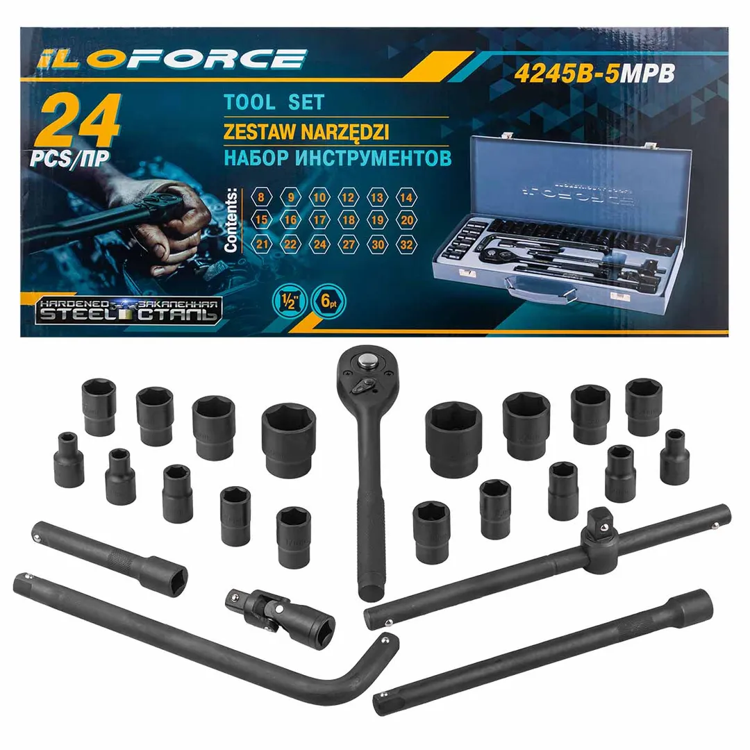 Набор инструментов 24пр. 1/2»(6гр.)(8-32мм)