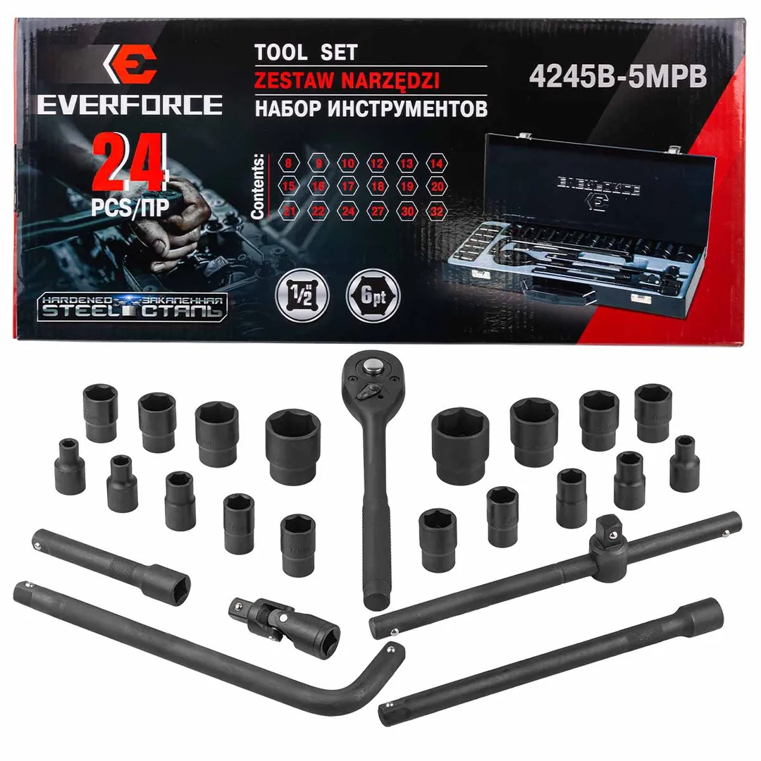 Набор инструментов 24пр. 1/2»(6гр.)(8-32мм)