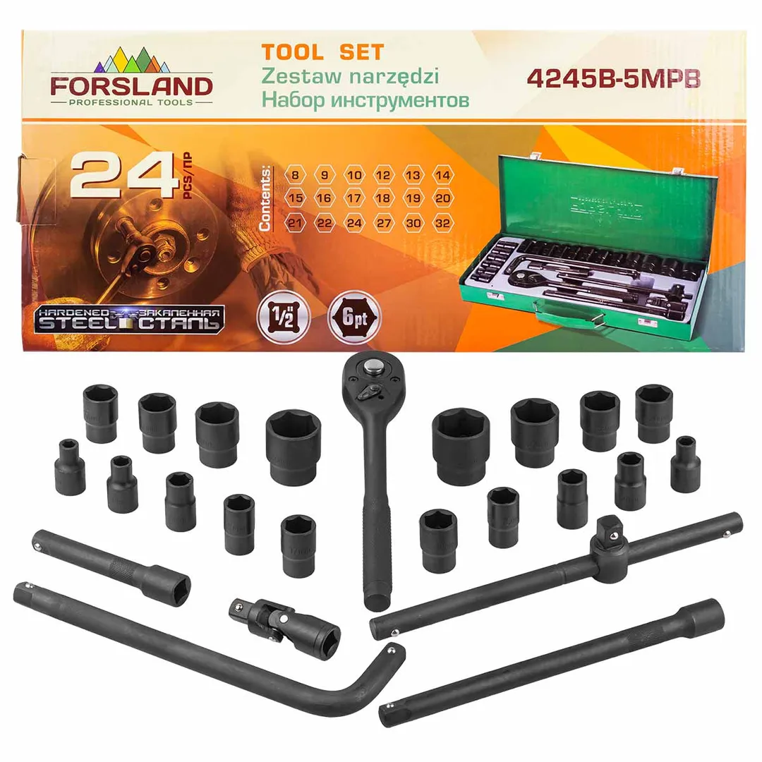 Набор инструментов 24пр. 1/2»(6гр.)(8-32мм)