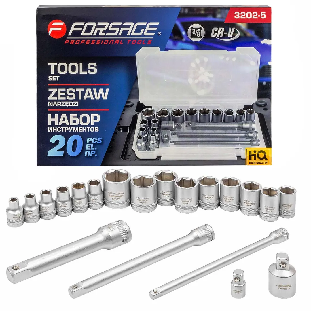 Набор инструментов 3/8′ 20пр. 6гр. (6-22мм) в пласт.кейсе