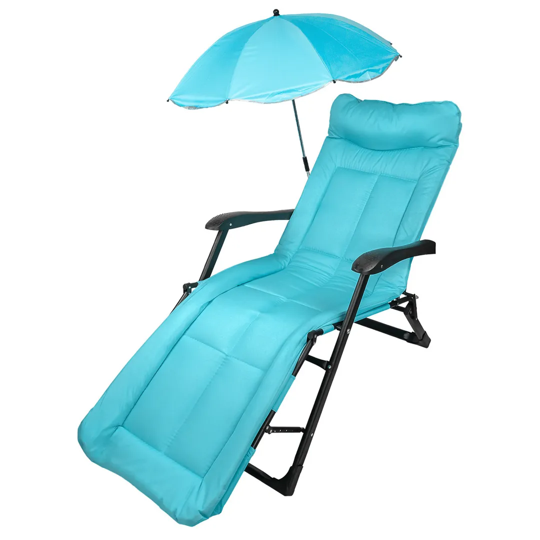 Шезлонг складной в комплекте с зонтом (голубой)(1780х670х300мм, макс. нагрузка 200кг)