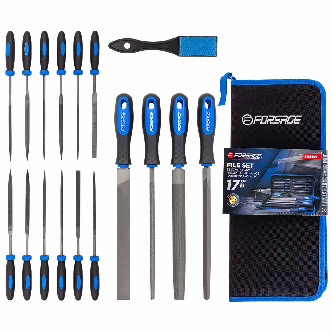 Набор напильников и надфилей разнопрофильных, 17пр (плоск, треуг, квадр, круг, полукруг, L-100мм,L-200мм) в чехле