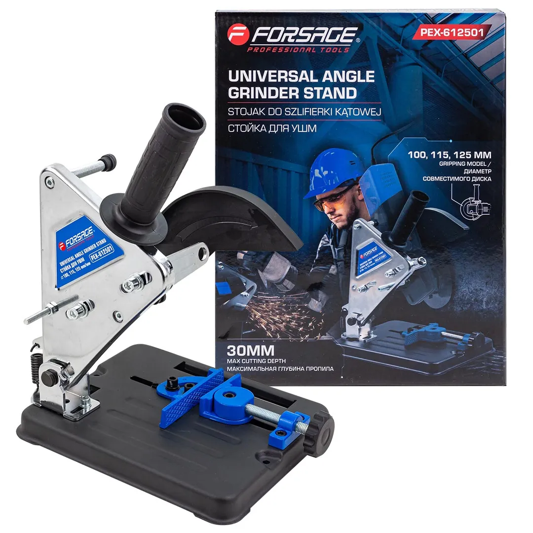 Стойка для УШМ (Ø100,115,125мм, высота 260мм, ход зажима 0-75мм, размер стола 240х190мм, глубина пропила 30мм)