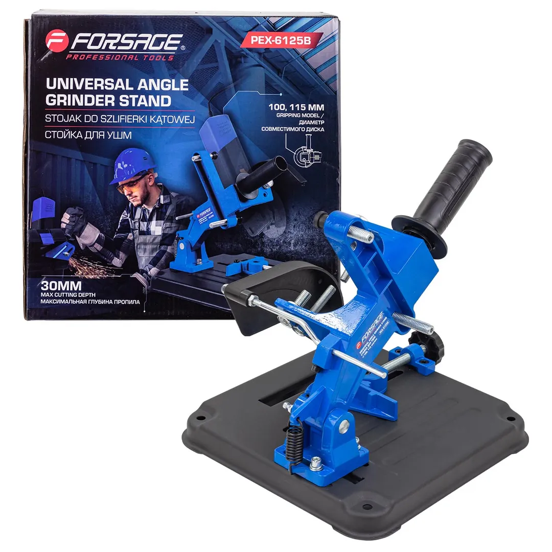 Стойка для УШМ (Ø115,125мм, высота 260мм, ход зажима 0-73мм, размер стола 240х240мм, глубина пропила 30мм)