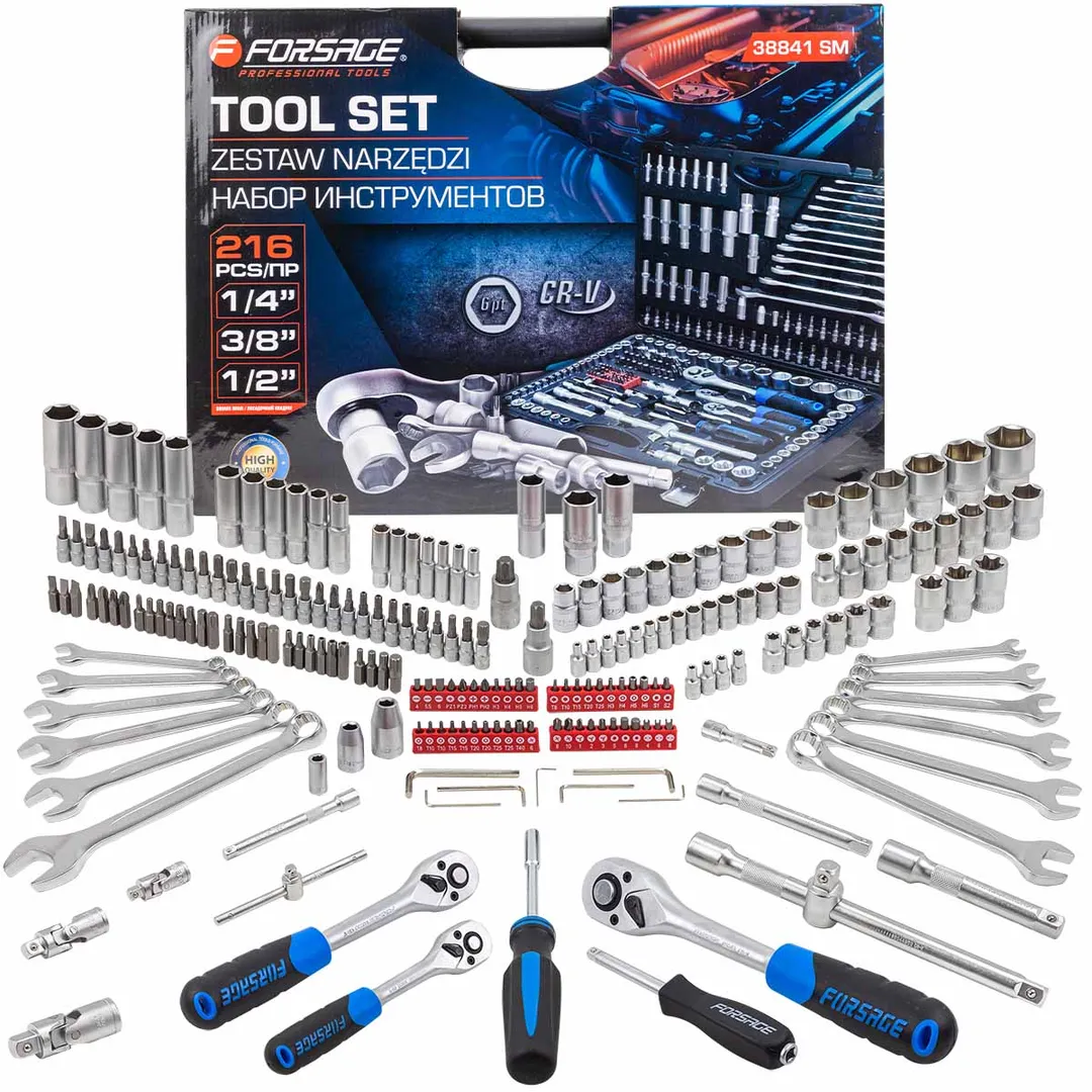 Набор инструментов 216пр. 1/4»3/8»1/2»(6гр, 12гр)(4-32мм)