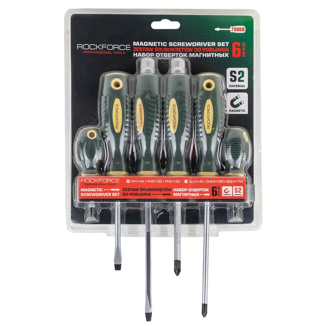 Набор отверток магнитных 6пр.(SL:5.5х40,6.5х100мм, PH:1х40,2х150мм, силовые: SL6.5х150, РН2х100мм)в блистере