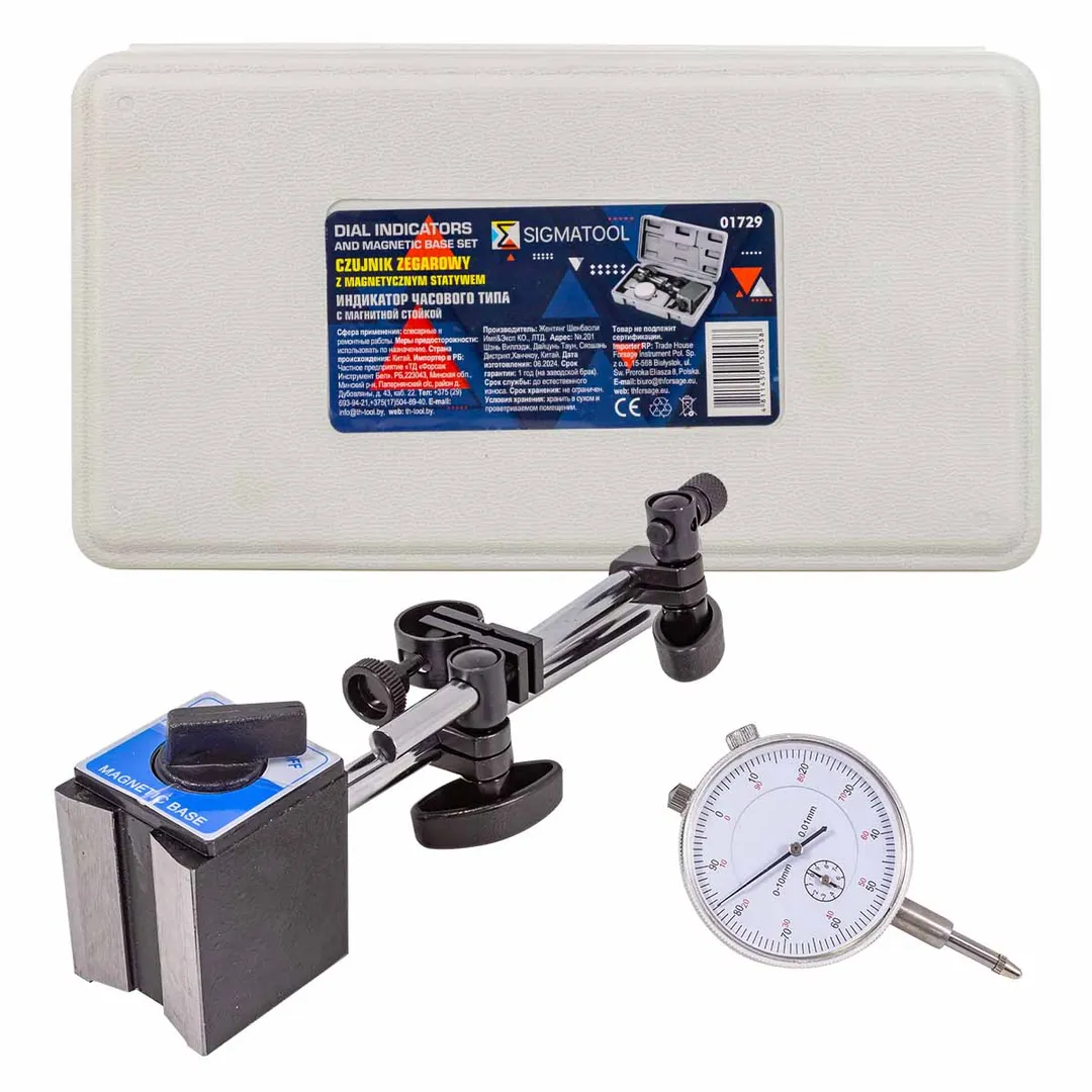 Индикатор часового типа с магнитной стойкой (0-10мм, погрешность-0,01мм), в пласт.кейсе